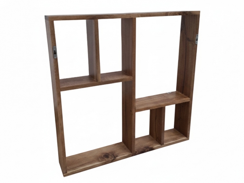 Custom-made Geometric Acacia Wood Wall Shelf with Multi-Compartments